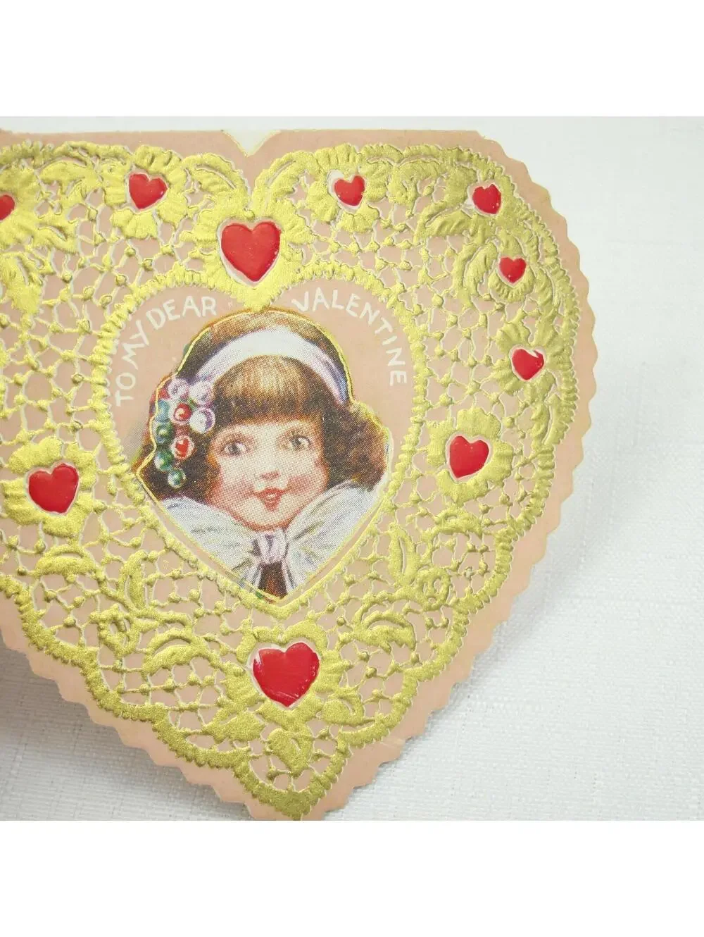 Lot 2 Vintage Valentine Die cut Fold Girl Angels Gold Embossed 1920-30s UNSIGNED